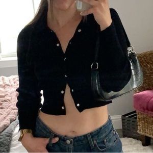 Collared black, long sleeve button up cropped top